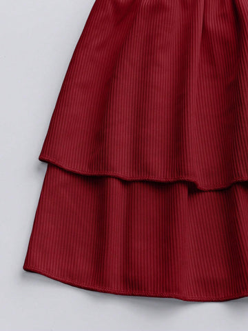 Sweetro Colorblock Butterfly Decor Ruffle Tier Sleeveless Bandeau Dress