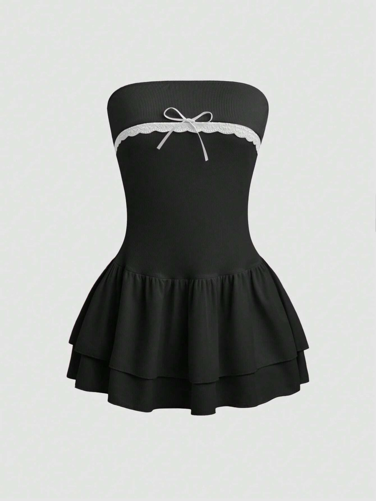 Layered Ruffled Bow Decor Elegant Strapless Sleeveless Dress