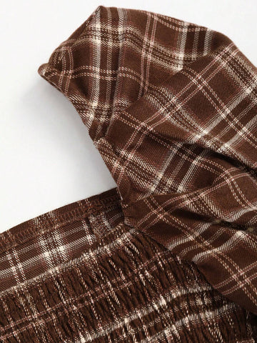 Retro Elegant Square Neck Plaid A-Line Gigot Sleeve Mini Dress, Autumn/Winter