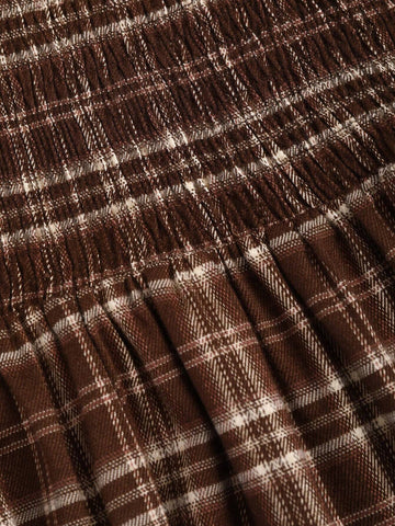 Retro Elegant Square Neck Plaid A-Line Gigot Sleeve Mini Dress, Autumn/Winter