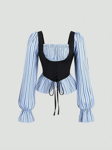 Sweetro Sweet Hot Girl Tie-Dye Collared Slimming Blouse, Patchwork Shirt Design, Long Sleeve Women Top