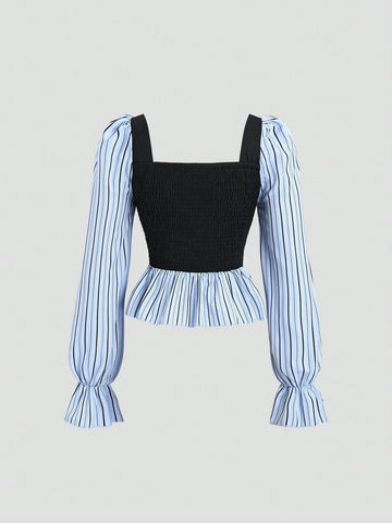 Sweetro Sweet Hot Girl Tie-Dye Collared Slimming Blouse, Patchwork Shirt Design, Long Sleeve Women Top