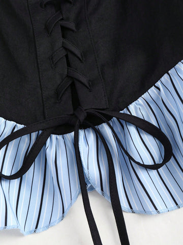 Sweetro Sweet Hot Girl Tie-Dye Collared Slimming Blouse, Patchwork Shirt Design, Long Sleeve Women Top