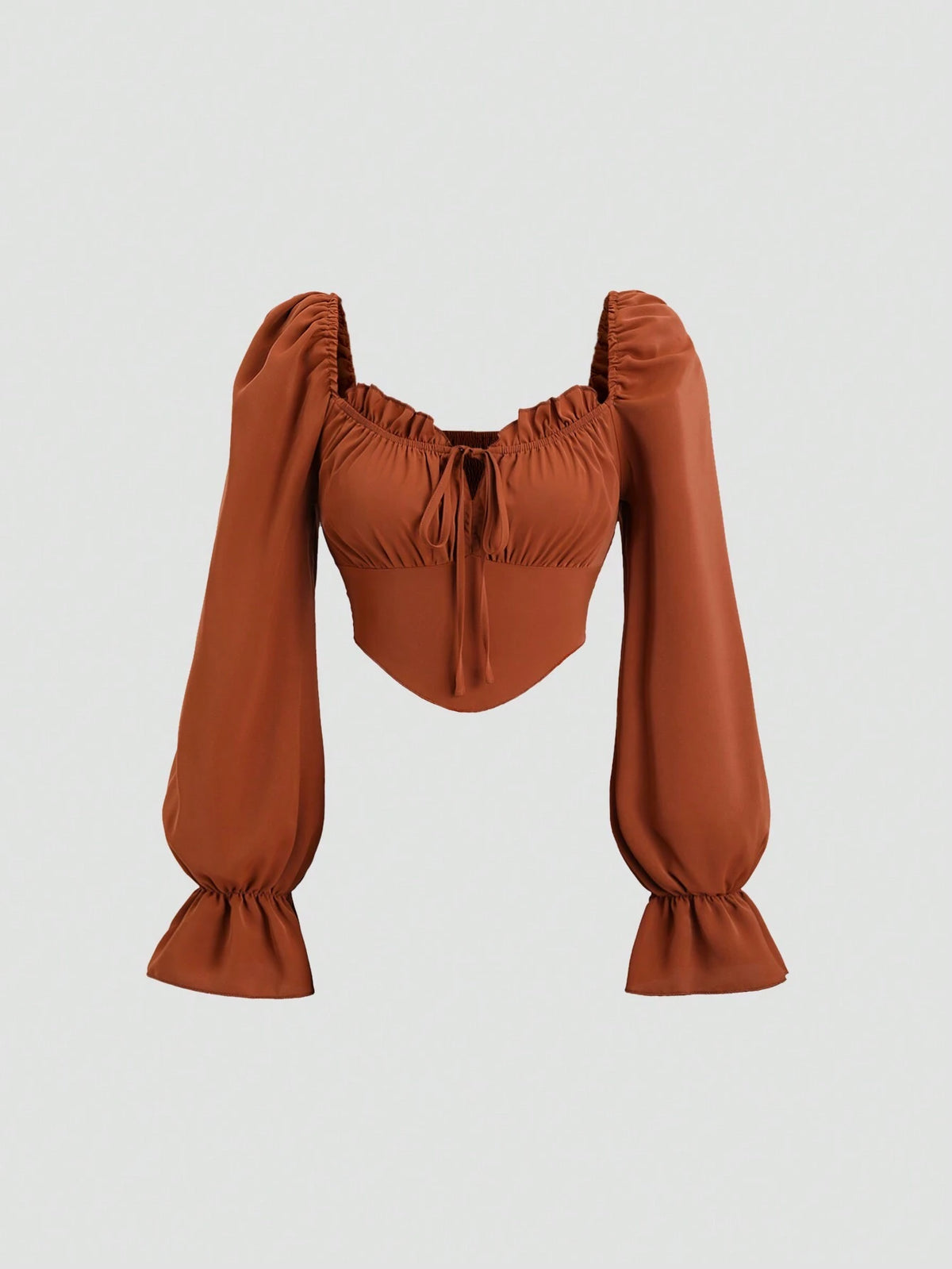 Sweetro Women Autumnal & Wintery Cute Ribbed Tie-Front Butterfly Decor Slim-Fit Long Sleeve Blouse,