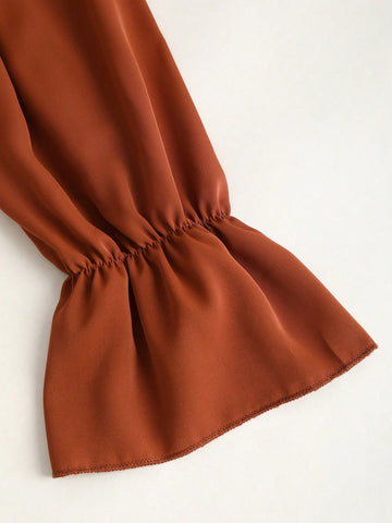 Sweetro Women Autumnal & Wintery Cute Ribbed Tie-Front Butterfly Decor Slim-Fit Long Sleeve Blouse,