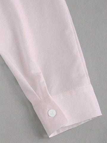 Women Elegant Simple Solid Color Gigot Sleeve Curved Hem Slim Fit Blouse