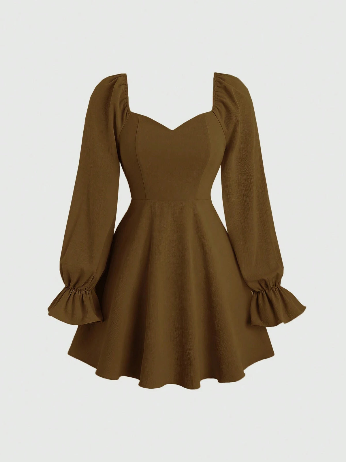 Women Elegant Simple Solid Color Keyhole Neck Flare Sleeve Waist Fitted Short Dress,