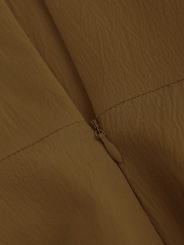 Women Elegant Simple Solid Color Keyhole Neck Flare Sleeve Waist Fitted Short Dress,