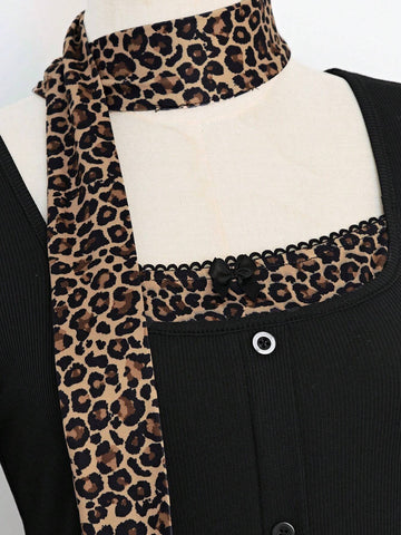 Women Y2K 2-Piece Set Leopard Ruffle Long Sleeve Knit Sweater And Mini Skirt Outfit, Suitable For Autumn Y2K Outfit