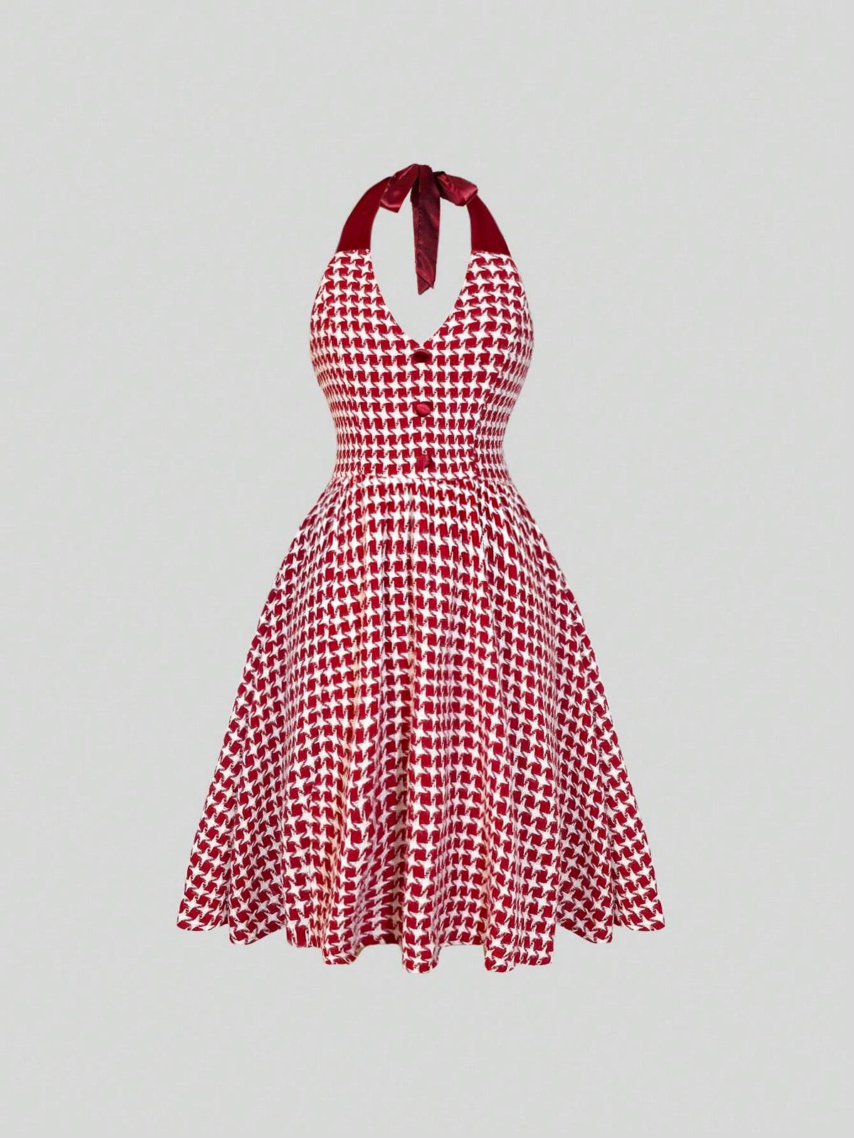 Women's Autumn/Winter High-End Red Plaid Color Block Design Sweet & Spicy Style Halter Wai