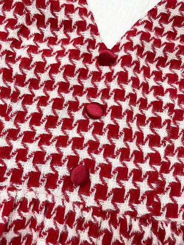 Women's Autumn/Winter High-End Red Plaid Color Block Design Sweet & Spicy Style Halter Wai