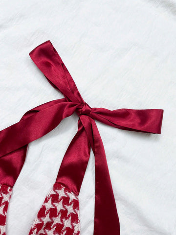 Women's Autumn/Winter High-End Red Plaid Color Block Design Sweet & Spicy Style Halter Wai