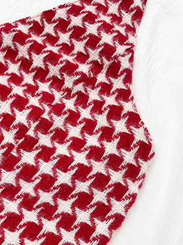 Women's Autumn/Winter High-End Red Plaid Color Block Design Sweet & Spicy Style Halter Wai