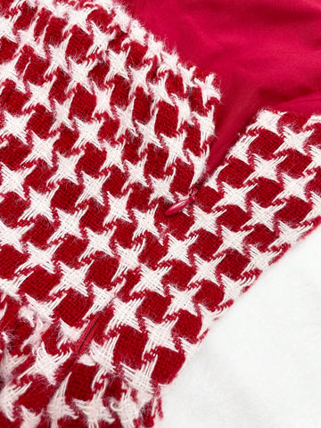 Women's Autumn/Winter High-End Red Plaid Color Block Design Sweet & Spicy Style Halter Wai