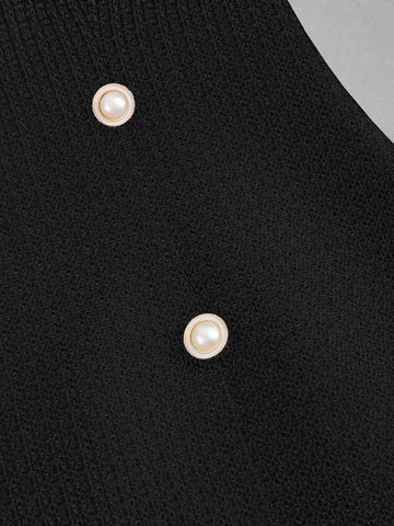 Women's Autumn Elegant Button Decor Bow Tie Belted Contrast Color Dress