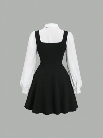 Women's Color Block Long Sleeve Formal Dress