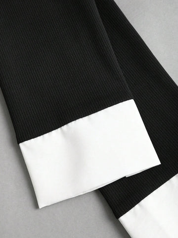 Sweetro Women's Elegant Academy Style Collar Patchwork Long Sleeve Shirt, Autumn/Winter