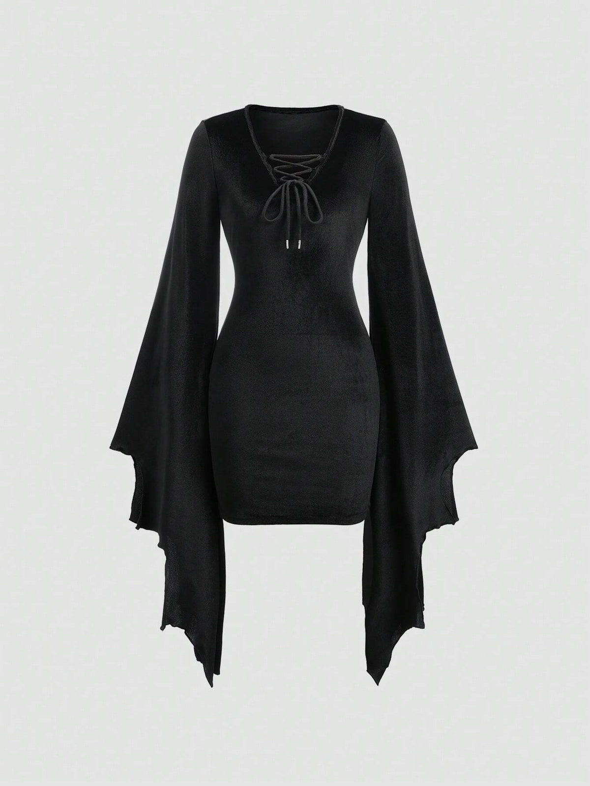 Women's Fashionable Solid Color Batwing Sleeve Tie Waist Dress, Autumn