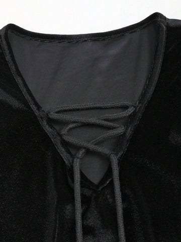 Women's Fashionable Solid Color Batwing Sleeve Tie Waist Dress, Autumn