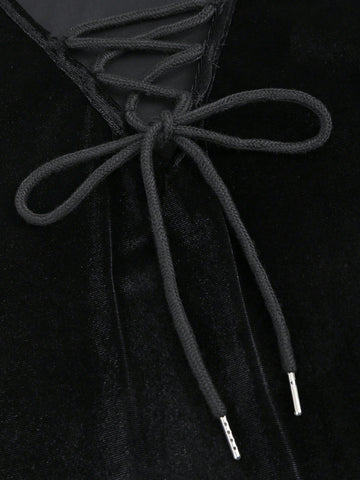 Women's Fashionable Solid Color Batwing Sleeve Tie Waist Dress, Autumn