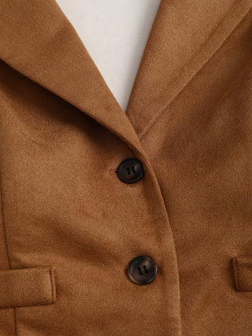 Women's Retro Faux Suede Sleeveless Jumpsuit, Brown Minimalist Casual Commuting Slimming Waisted