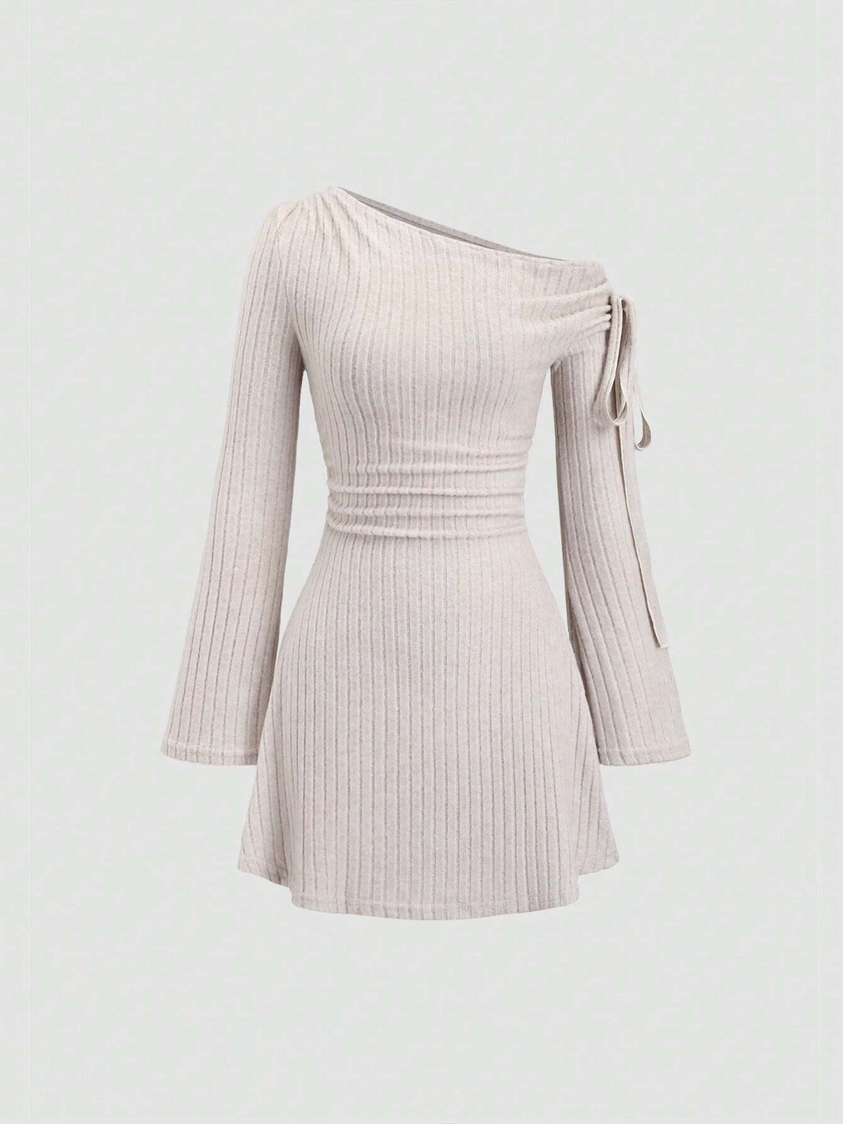 Women's Short Sexy Asymmetric Neck Bodycon Dress With Tie-Up Asymmetrical Hem,