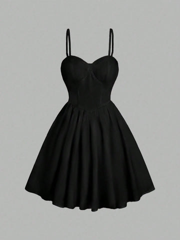 Women's Solid Color Spaghetti Strap Simple Casual Dress, For Daily Wear