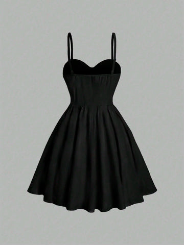 Women's Solid Color Spaghetti Strap Simple Casual Dress, For Daily Wear