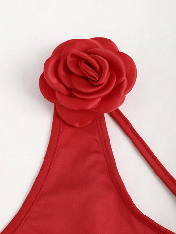 Women's Valentine's Day 3D Floral Backless Bodycon Dress