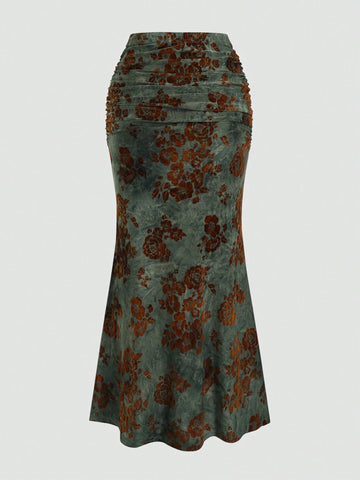 Sweetro Women's Vintage Flocked Print Fish Tail Skirt For Autumn/Winter