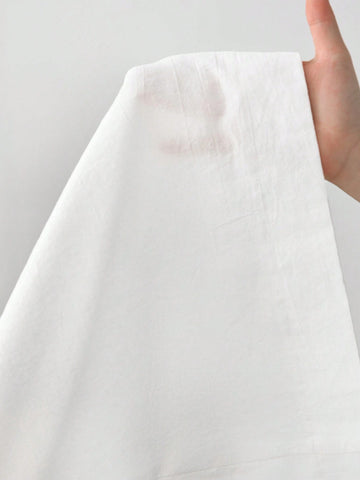 1pc Women Linen Solid Color Belted Shirt With Shirt Collar, Long Sleeve