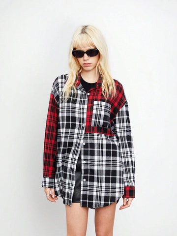 Plaid Brushed Loose Casual Autumn And Winter Women's Long-Sleeved Shirt