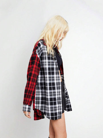 Plaid Brushed Loose Casual Autumn And Winter Women's Long-Sleeved Shirt