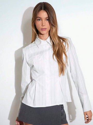 TRNDY Solid Color Front Button Casual Versatile Long Sleeve Shirt