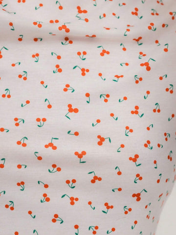 White Cherry Fruit Allover Print Crew Neck Fitted Wavy Long Sleeve Cropped T-Shirt And Relaxed Straight Leg Pants Set