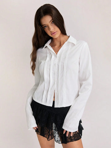 Women's Cotton Casual Office Shirt With Striped Detail Front, White