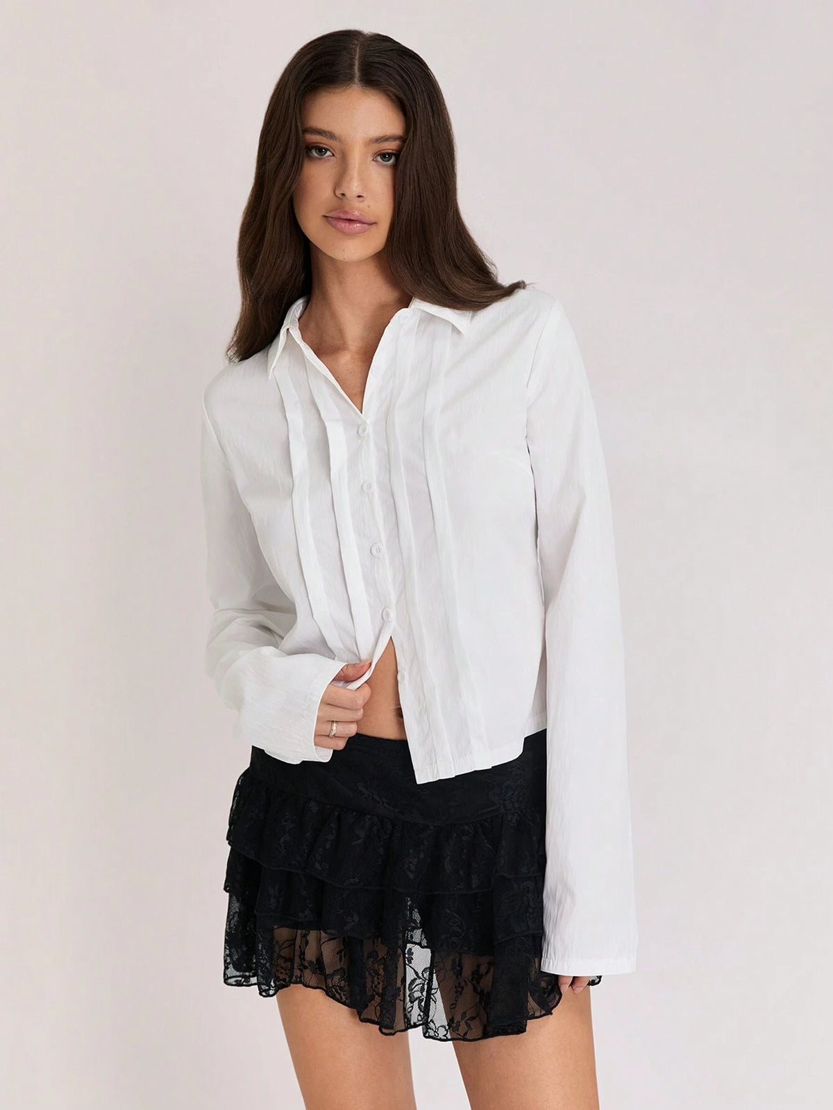 Women's Cotton Casual Office Shirt With Striped Detail Front, White