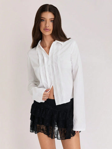 Women's Cotton Casual Office Shirt With Striped Detail Front, White