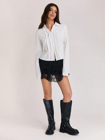 Women's Cotton Casual Office Shirt With Striped Detail Front, White