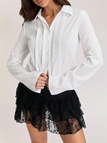 Women's Cotton Casual Office Shirt With Striped Detail Front, White