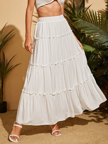 TRVLCHIC High Waist Frilled Layered Hem Skirt