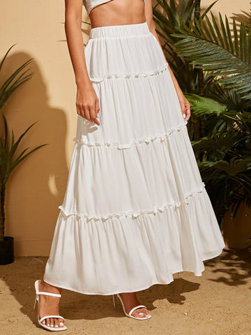 TRVLCHIC High Waist Frilled Layered Hem Skirt