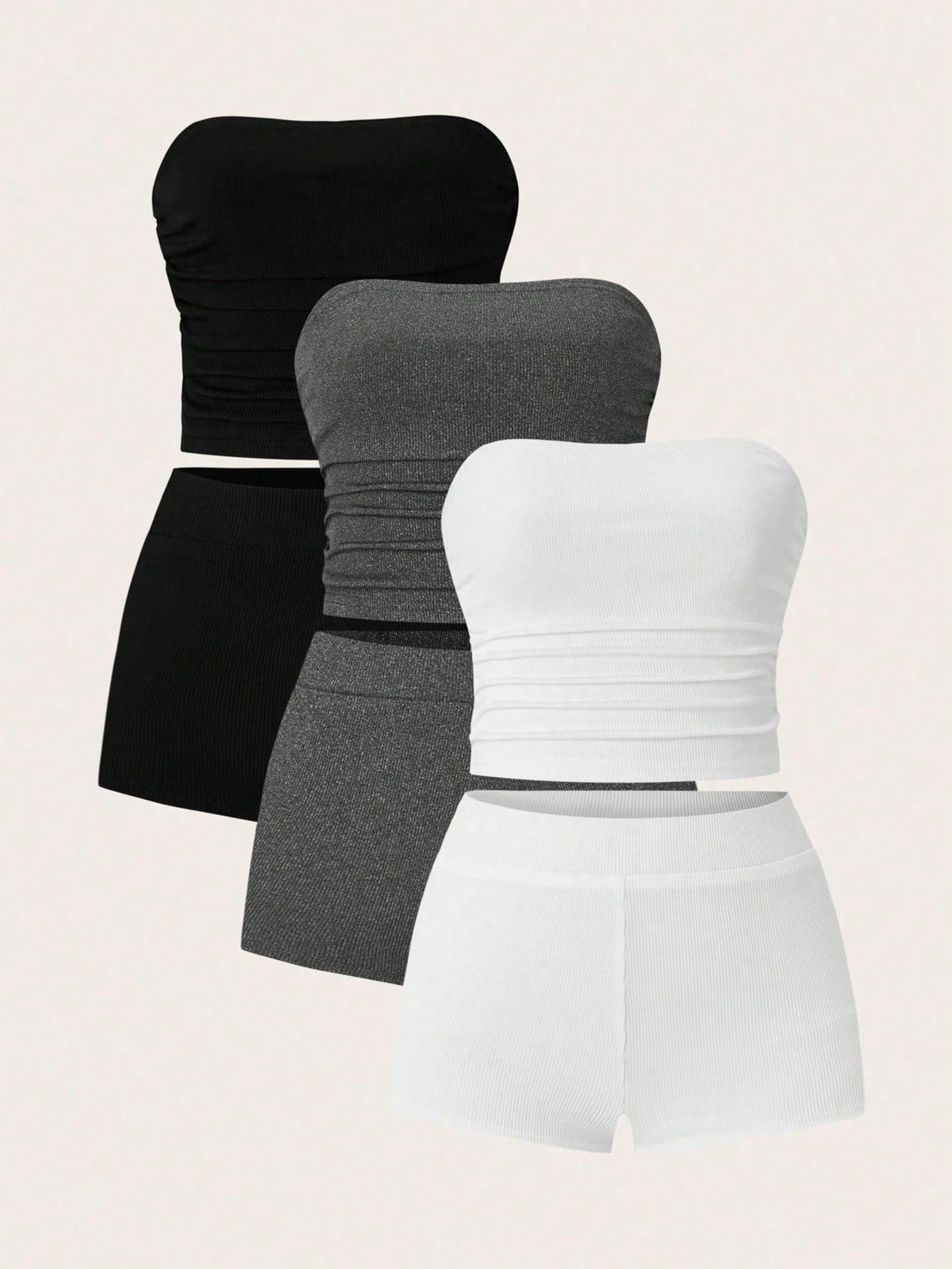 2pcs Women's Knit Bodycon Crop Top And Shorts Set, Casual Daily Wear