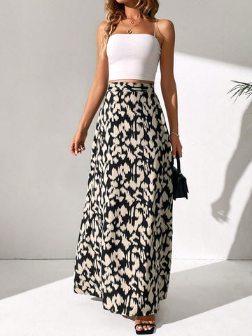 Tall Allover Print High Waist Maxi Skirt