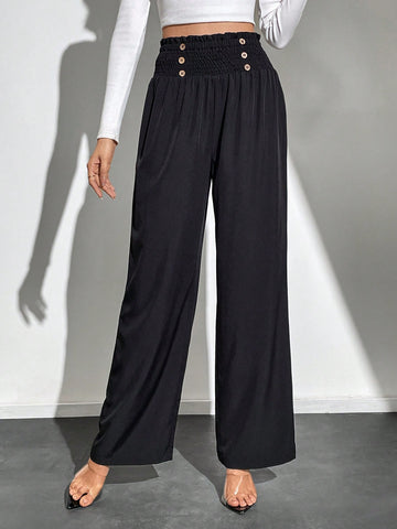 Tall Button Detail Straight Wide Leg Pants