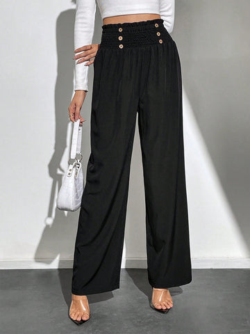 Tall Button Detail Straight Wide Leg Pants