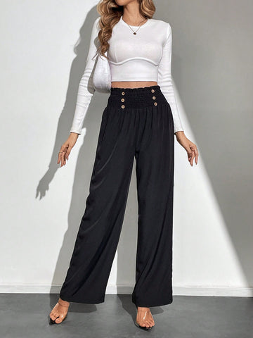 Tall Button Detail Straight Wide Leg Pants