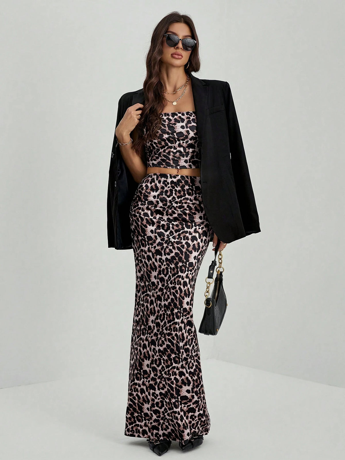 Casual Full Print Pattern Women's Summer 2-Piece Set Woven Leopard