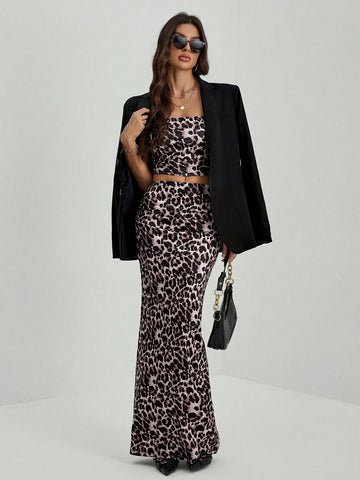 Casual Full Print Pattern Women's Summer 2-Piece Set Woven Leopard