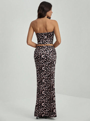 Casual Full Print Pattern Women's Summer 2-Piece Set Woven Leopard